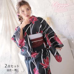 ブラック牡丹和華柄2WAYワンピース浴衣【Ryuyu】　美品 浴衣 牡丹柄 黒[品番：RV000007888]｜Ryuyu（リューユ）の