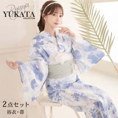 Tika 水色地に百合柄浴衣2点セット 浴衣[品番：XK000012767]｜Tika