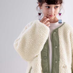 Classical Elf kids クラシカルエルフキッズ クラシカルエルフキッズ | キッズ 女の子 男の子 アウター コート ボア ノーカラー リバーシブル ミドル丈 ドロスト ブルゾン ジャケット 子供 親子コーデ ジュニア 大きいサイズ ブラック ライトベージュ ライトカーキ 160 150 140 130 秋 冬 2021aw クラシカルエルフ kclf013