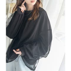 C Classical Elf 　クラシカルエルフ　ｸﾗｼｶﾙｴﾙﾌ | 《JaVa ジャバコラボ》1枚でコーデが決まる。チュールレイヤードバックプリントミニ裏毛長袖ロンT