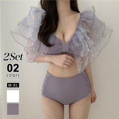 ビーズフリルスリーブスイムウェア 水着 セクシー[品番