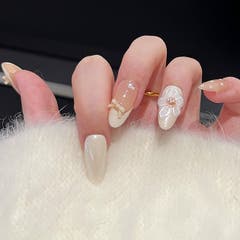 春ネイルボタニカルホワイトオーダーチップ ネイルチップつけ爪 ボタニカル柄 デザイン アート[品番：LCLW0009198]｜レースレディース
