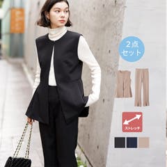 洗えるテーパードパンツスーツセットアップ＜UV対策 防シワ
