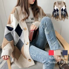 A Amulet amulet アミュレット アムレット あむれっと あみゅれっと アミュレット アムレット | ニットカーディガン レディース カーディガン ボア アーガイル Vネック アウター 秋 冬 A/W vl-5442