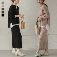 L lagemme ラジェム ラジエム らじぇむ ﾗｼﾞｪﾑ | ケーブルニット セットアップ ニットセットアップ レディース ニット セーター 長袖 タイトスカート きれいめ 大人 仕事 オフィス通勤 ケーブル編み トップス 上下セット【lgww-at2886】