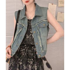 デニムベスト ジレ レディース 重ね着[品番：II000009064