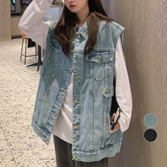 デニムベスト ジレ レディース 重ね着[品番：II000009064