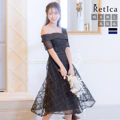 シースルー×ドットフラワー刺繍ミディアムドレス パーティー