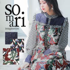 somari imagination花柄刺繍レース切り替えワンピース[品番