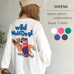 S SHEENA シーナ ｼｰﾅ しーな | WolfDog刺しゅうルーズTシャツ/ロンT　韓国ファッション　韓国　ロンT　Tシャツ　トップス　半袖