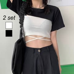 イレギュラーヘムショートトップス2点セット ロンT ロングT