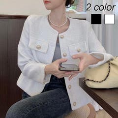 ツイード風 ジャケット レディース韓国風[品番：II000007843