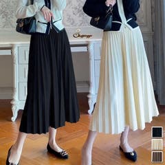 プリーツスカート ベルト付き ロング黒[品番：JRKW0004793