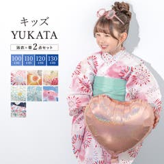 浴衣 子供 女の子 花柄 バラ 桜 蝶々 紅梅織り 濃紺 ゆかた 女児