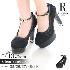 大小カットビジューオープントゥクリアサンダル ハイヒールサンダル