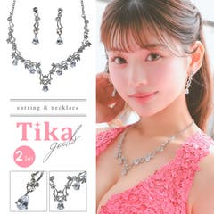 フラワーモチーフビジューネックレス＆ピアスセット 韓国