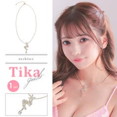 フラワー×ストーンネックレス＆ピアスセット アクセサリー 小ぶり[品番