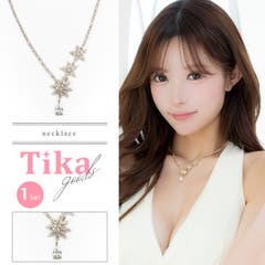 フラワー×ストーンネックレス＆ピアスセット アクセサリー 小ぶり[品番