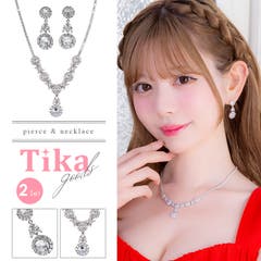 雫ビジューが輝く ネックレス＆ピアスセット キャバドレス小物[品番