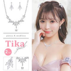 フラワーモチーフビジューネックレス＆ピアスセット 韓国