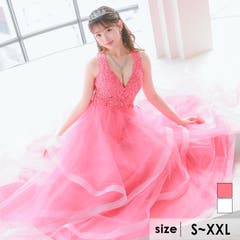 フラワー刺繍レースロングテールドレス セクシードレス 袖なし[品番