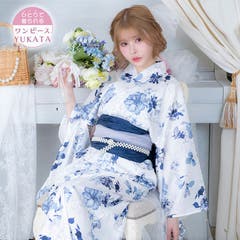 Tika 浴衣　百合柄　水色　ニュアンス Tika 水色地に百合柄浴衣2点セット 浴衣[品番：XK000012767]｜Tika