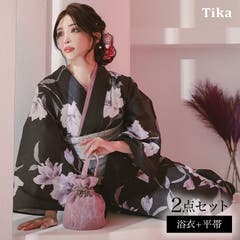 濃紺縦縞×淡牡丹柄浴衣【2025年新作 YUKATA by[品番：DY000032125