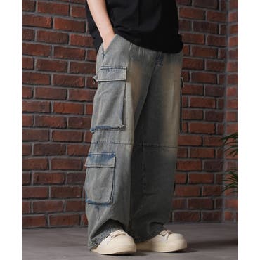 カーゴデニムパンツ メンズ マルチポケット[品番：RQ000009360
