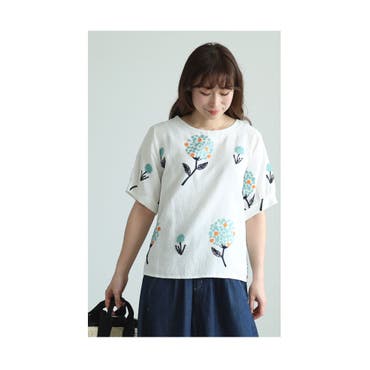 オープンカラーとろみ刺繍シャツ(花柄 半袖 開襟シャツ[品番