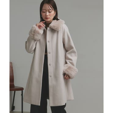 ファー付フードフェイクウールロングベーシックダッフルコート MR GL