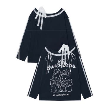 for girls チェック柄シャツ+無地カーデレイヤード風トップス