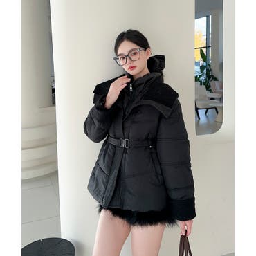 ファー付き ウエストシェイプ 中綿ダウンジャケット[品番：KH000015929