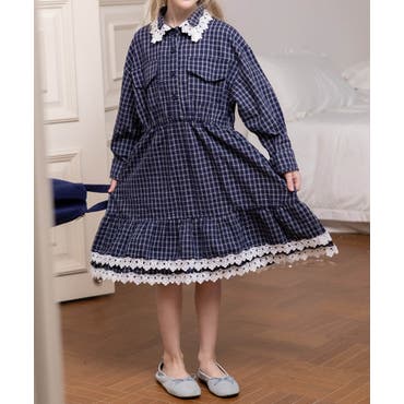 ギンガムチェック肩フリルロンパース[品番：PA000010183]｜coca