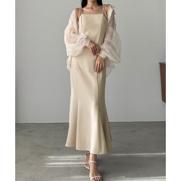 ボリュームスリーブシフォンロングドレス ドレス 結婚式[品番