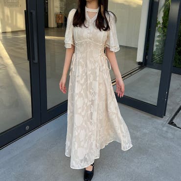 花柄パフスリーブシフォンドレス 花柄 シフォン パフスリーブ パーティードレス 韓国 大人可愛い