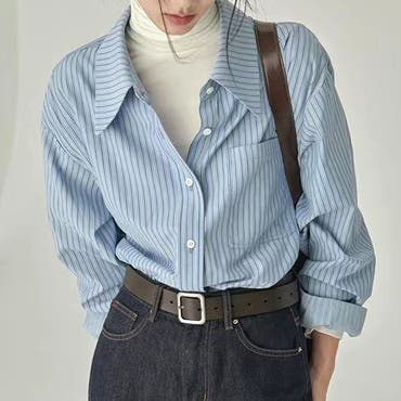 レトロ ストライプ シャツ 長袖 ワンポイント 韓国 春 nr8561 マルチストライプシャツ / multi stripe shirt 襟付き 長袖 大人