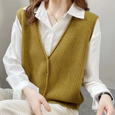 MICHYEORAくすみカラーベスト韓国韓国ファッション ベスト ジョッキ