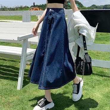 膝丈 デニム スカート[品番：WZ000002117]｜Classical Elf