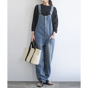 サイドラインデニムベアオールインワン 春 夏[品番：SHNW0011589