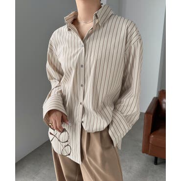 【在庫あり/即出荷可】 オープン ストライプシャツ 韓国[品番：FSBW0000688]｜fashion トップス