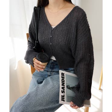 透かし編みニットカーディガン[品番：IGAW0004780]｜axes femme