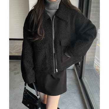 EMODA フェイクムートン　ジャケット　ブルゾン　ブラック　アウター EMODA ジャケット ブルゾン ショートフェイクムートンブルゾン