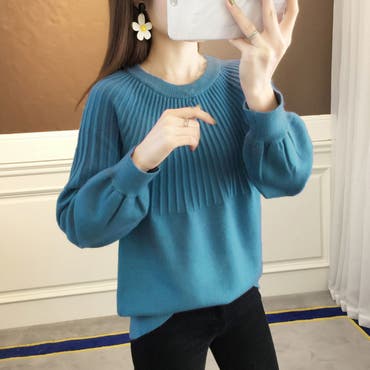 新品】定価35, レリアン タックオーバーブラウス ブルー系 13＋