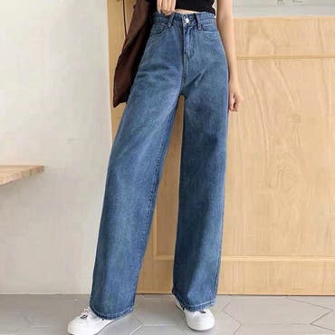 ハイウエストステッチデニムパンツ ワイドパンツ ベルテッド[品番 ...