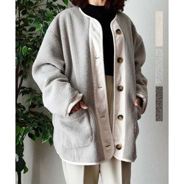 プードル金釦ノーカラーコート[品番：PA000015180]｜coca（コカ