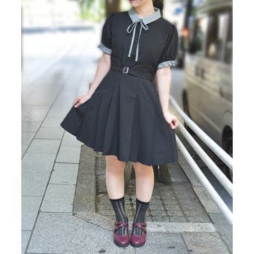 パーティードレス Aラインワンピ ビジューネック[品番：JSFW0013599