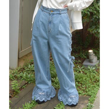 オシャレウォーカー新品 ドット柄サルエルデニムパンツ ブルー pdn0012_1.jpg