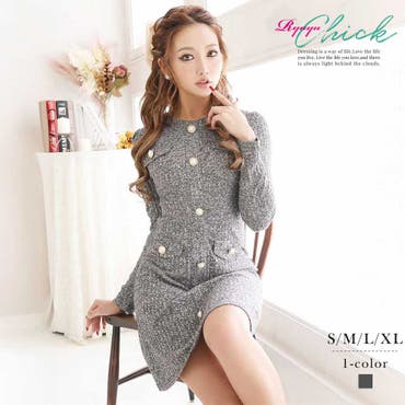 ローウエストミニ丈プリーツツイードワンピース[品番：DSSW0005508