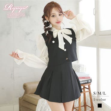 ネックリボンテイストモノトーンフェミニンセットアップ 韓国ドレス