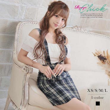 オフショルダー チェック柄 ミニドレス M XSサイズあり【an/アン】チェック柄/ 襟付き/ フロントジップ